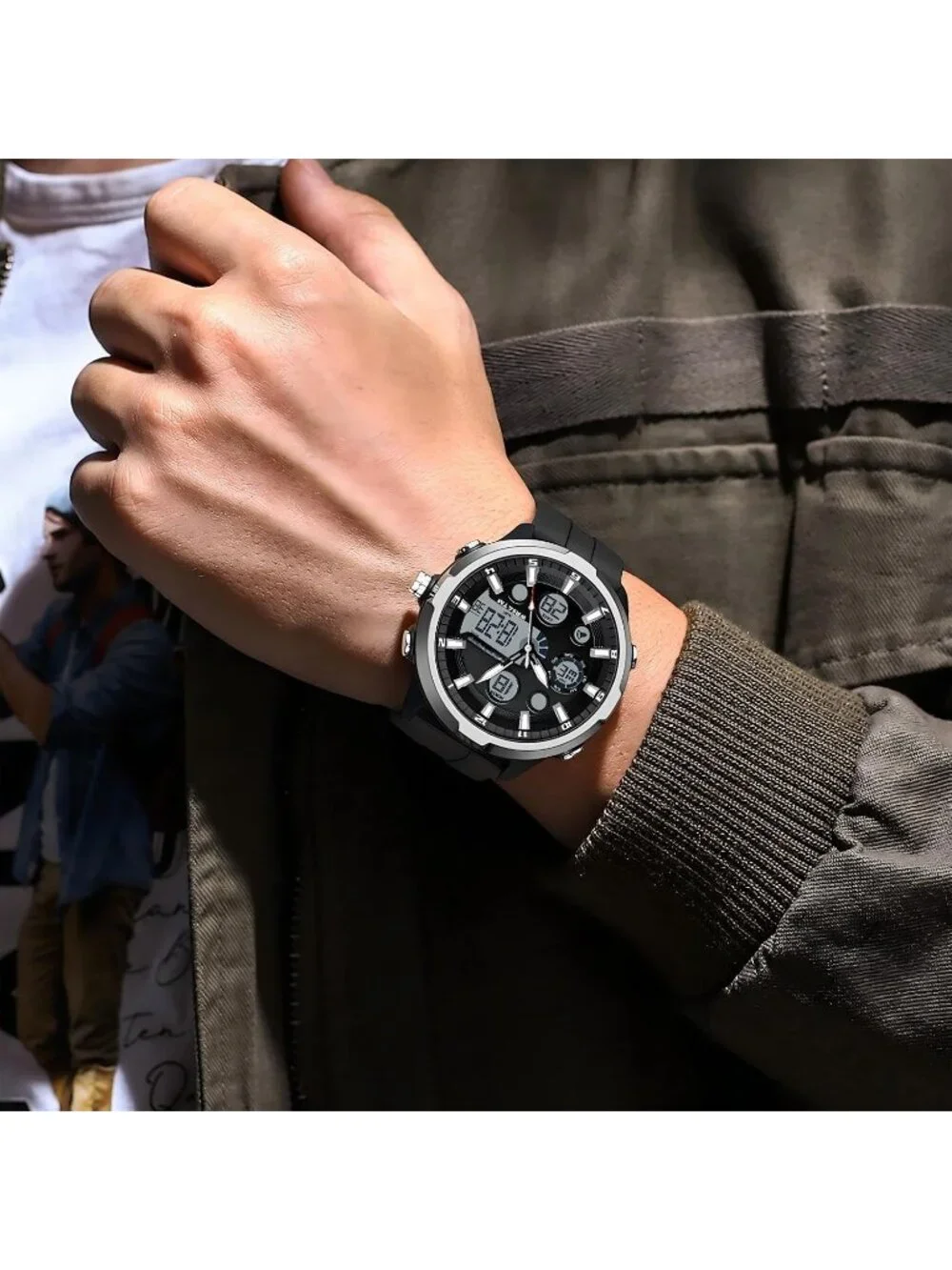Men Silver Large Face Watches Chronograph Waterproof Sport Military Heavy Duty